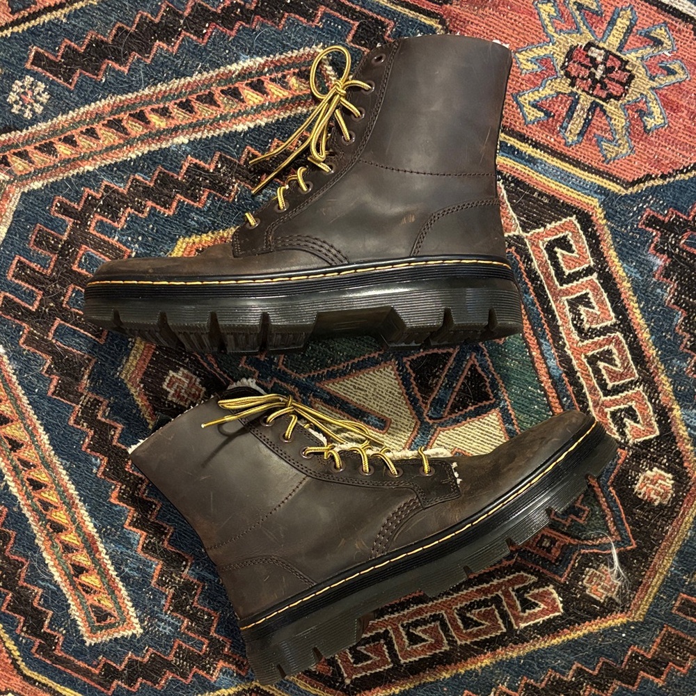 Dr. Martens Dark Brown Boots with Yellow Laces
